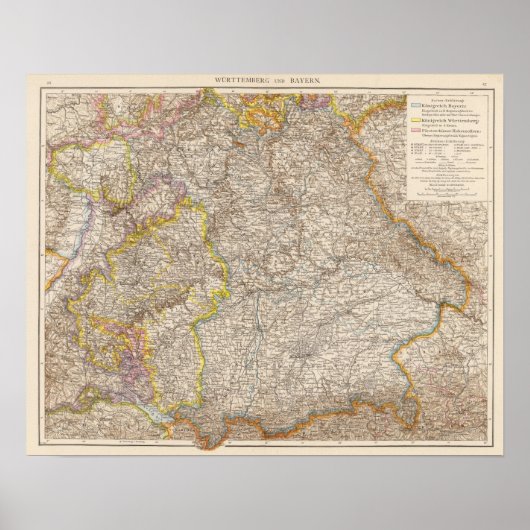 Wurttemberg, Bayern Atlas Map of Germany Poster (Voorkant)