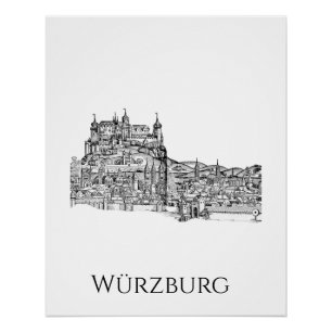Würzburg Beieren Stadsgezicht Minimalistische Lijn Perfect Poster