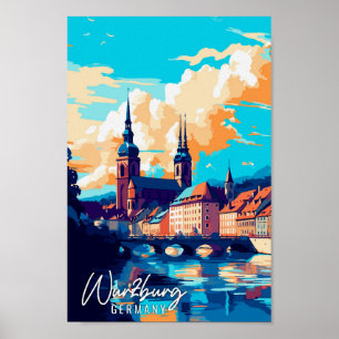 Wurzburg Duitsland vintage reisillustratie Poster
