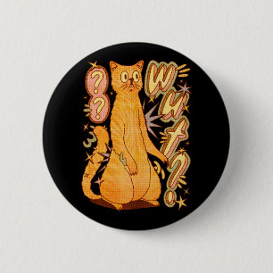Wut? / Een Oranje kattenillustratie Ronde Button 5,7 Cm
