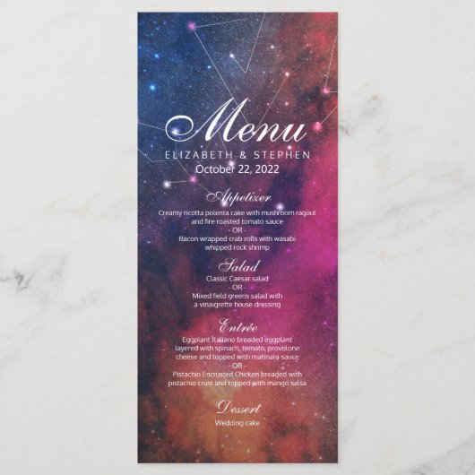 Wuwvoermenu Prachtige Galaxy Nebula Constellations Menu (Voorkant)