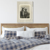 WW1 Soldaat en paard met gasmaskers Canvas Afdruk (Insitu (Slaapkamer))