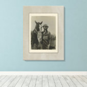 WW1 Soldaat en paard met gasmaskers Canvas Afdruk (Insitu (Houten vloer))