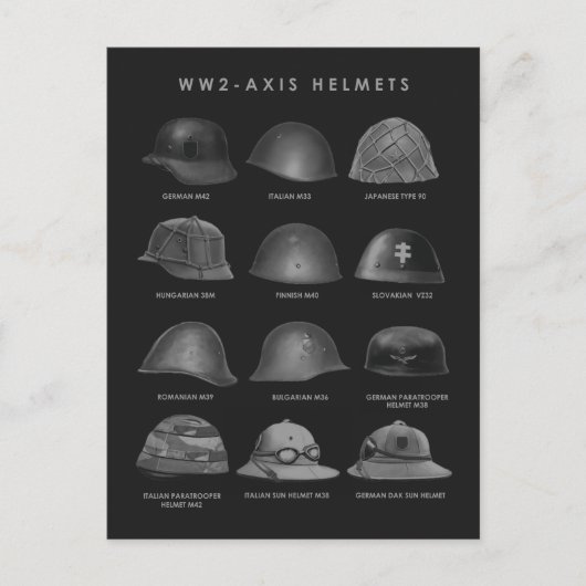 WW2 - Axis Helmets  Briefkaart (Voorkant)