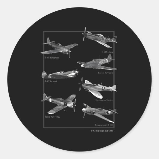 WW2 Fighter Vliegtuig Ronde Sticker (Voorkant)