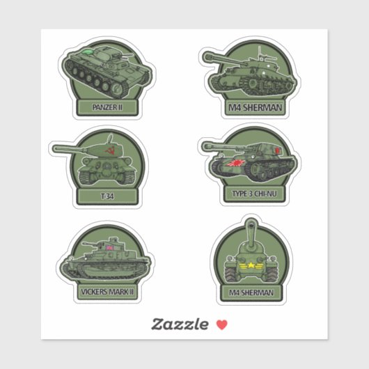 WW2 Militaire Tank Stickers - Olijfgroen (Vel)