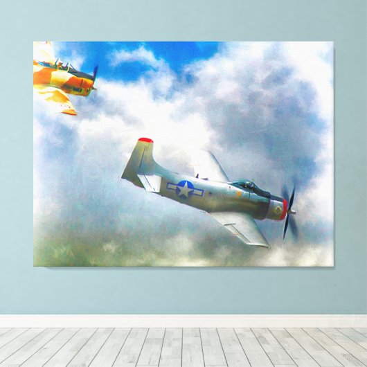 WW2 Vliegtuig AIR FORCE RAIDERS Canvas Afdruk (Insitu (Houten vloer))