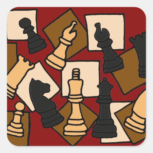 WW — Chess Game Pieces Art Vierkante Sticker (Voorkant)