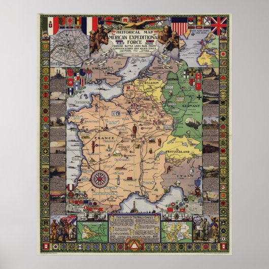 WWI-kaart van de American Expeditionary Force (193 Poster (Voorkant)