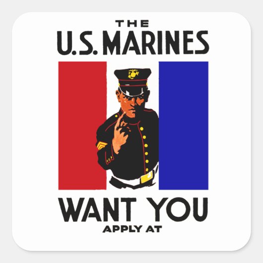 WWI Marine Recruitment Poster Vierkante Sticker (Voorkant)
