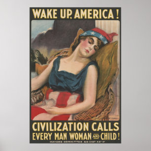  WWI Weg Amerika wakker Poster