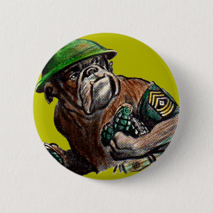 WWII Buldog dog soldaat Sgt. Rover Ronde Button 5,7 Cm