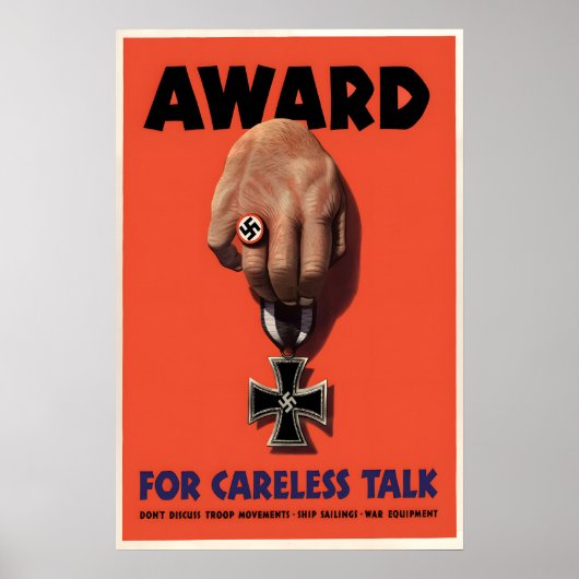 WWII Propagandaposter VS Eerbetoon voor onzorgvuld Poster (Voorkant)