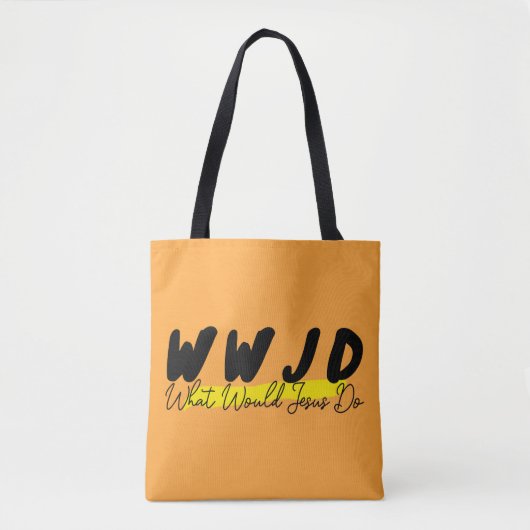 WWJD-Canvas tas – Vet zwart en geel script (Voorkant)