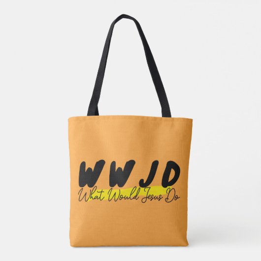 WWJD-Canvas tas – Vet zwart en geel script (Achterkant)