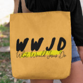 WWJD-Canvas tas – Vet zwart en geel script