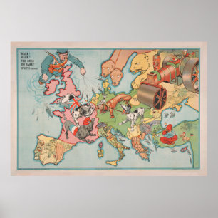 WWWI-duogs of War Illustrative Map (1914) Poster