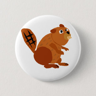 WX- Funny Beaver Primitive Art Ronde Button 5,7 Cm