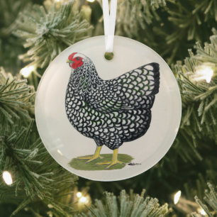 Wyandotte: Zilverlaced hout Glas Ornament