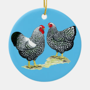 Wyandottes zilveren-Geregen Paar Keramisch Ornament