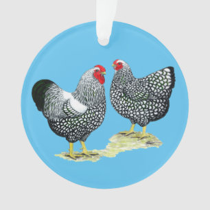 Wyandottes zilveren-Geregen Paar Ornament