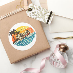 Wyatt Retro Sunset Naamontwerp Ronde Sticker