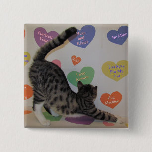 Wyatt's Valentijnsdag - Cat Conversation Hearts Vierkante Button 5,1 Cm