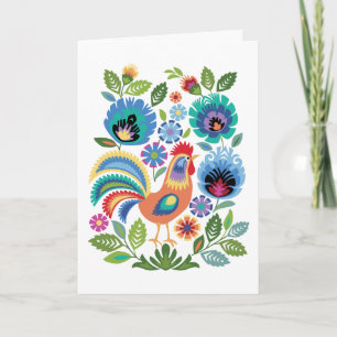Wycinanki Haan & Bloemen, Poolse Volksstijl Kaart