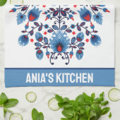 Wycinanki Lowicz ouverture in blauw en rood Theedoek (Gevouwen)