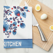 Wycinanki Lowicz ouverture in blauw en rood Theedoek (Quarter Fold)