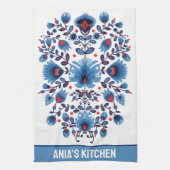 Wycinanki Lowicz ouverture in blauw en rood Theedoek (Verticaal)