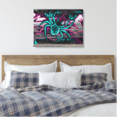 Wyed Turquoise Spider Canvas Afdruk (Insitu (Slaapkamer))