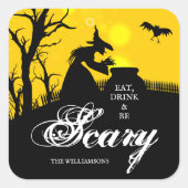 Wyed Witch Silhouette Halloween Vierkante Sticker (Voorkant)