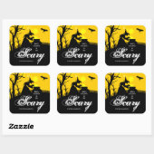 Wyed Witch Silhouette Halloween Vierkante Sticker (Vel)