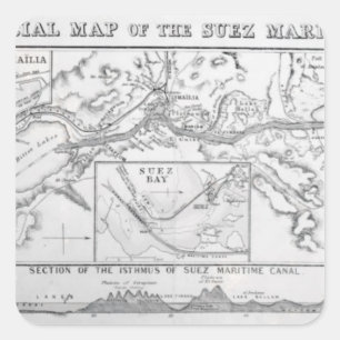 Wyld's officiële kaart van het Suezkanaal Vierkante Sticker