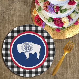 Wyoming Bord, buffalo plaid USA & Wyoming Flag Papieren Bordje