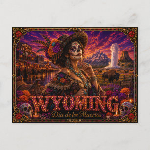 Wyoming Día de los Muertos Retro Briefkaart