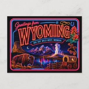 Wyoming Neon Staat Retro Vintage Briefkaart
