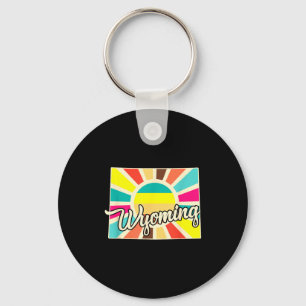 Wyoming retro sunburst kleurrijke buiten en sleutelhanger