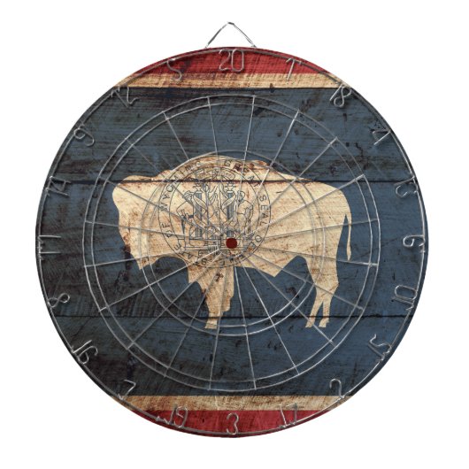 Wyoming State Flag op Old Wood Grain Dartbord (Voorkant)