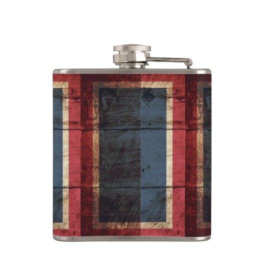 Wyoming State Flag op Old Wood Grain Heupfles (Achterkant)