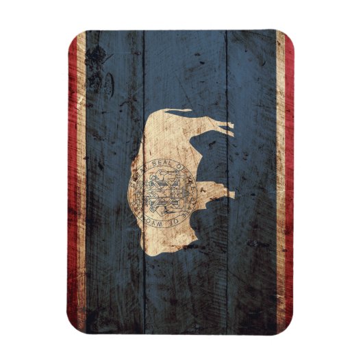 Wyoming State Flag op Old Wood Grain Magneet