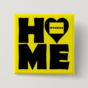 Wyoming Thuis Hart Staat Knop Badge Speld Vierkante Button 5,1 Cm