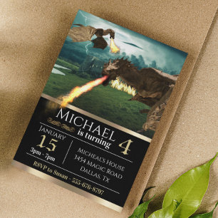 Wyvern Dragon Fire Breathing Castle Birthday Kaart