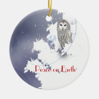 X003_Winter Owl, Vrede op aarde Keramisch Ornament