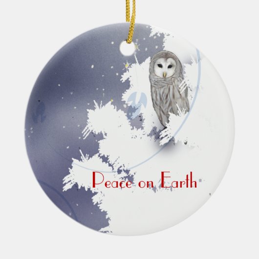 X003_Winter Owl, Vrede op aarde Keramisch Ornament (Voorkant)