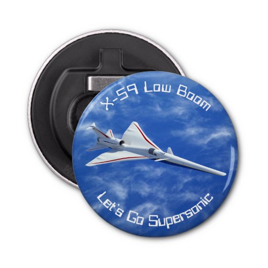 X-59 Supersonic Jet Vliegtuig met laag bereik Button Flesopener (Voorkant)