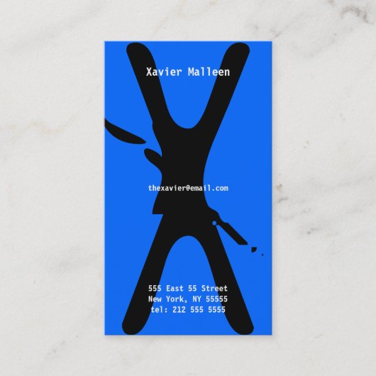 X bleu au néon de carte de visite d'alphabet de (Devant)