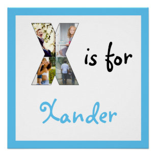 X est pour Name Blue Photo Poster