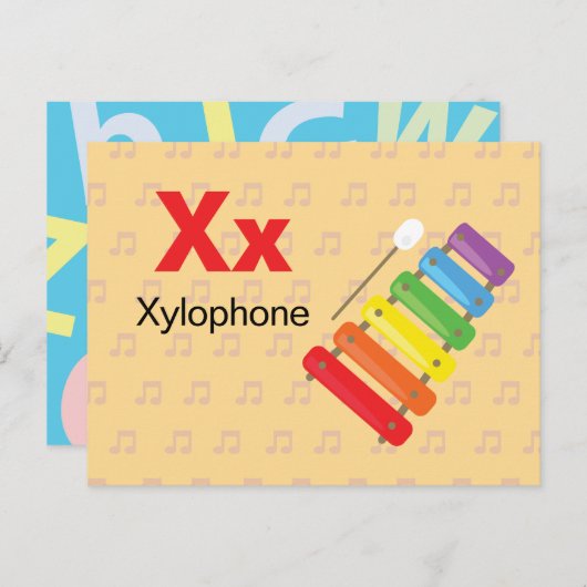 X is voor Xylophone - Alphabet Flash Kaart (Voorkant / Achterkant)